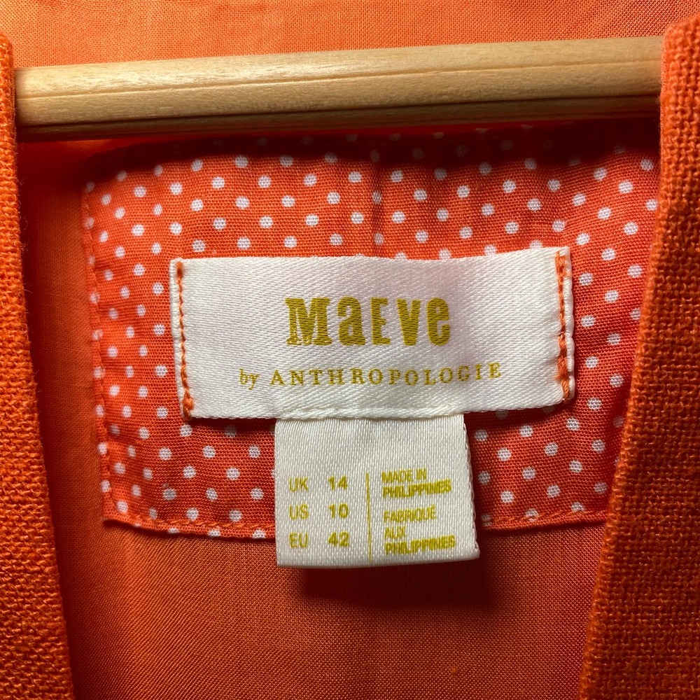 Anthropologie Maeve Orange Sleeveless Mini Dress with White Embroidered Starfish - Picture 11 of 15